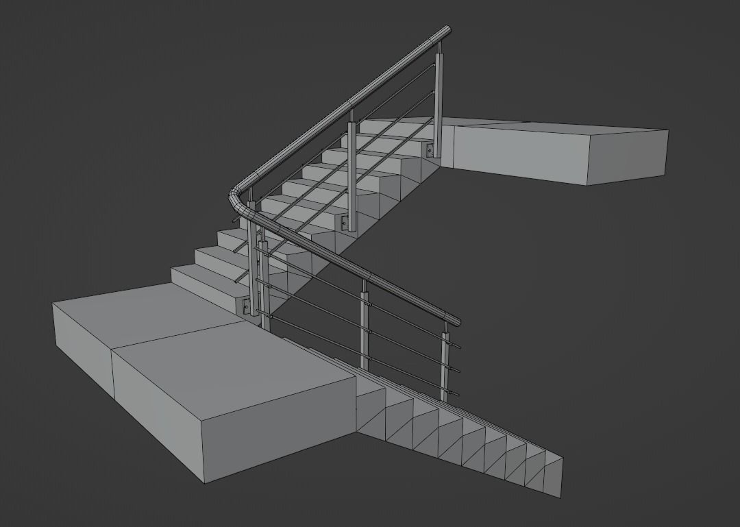 Dirty glass and concrete building with interior Low-poly 3D model_17