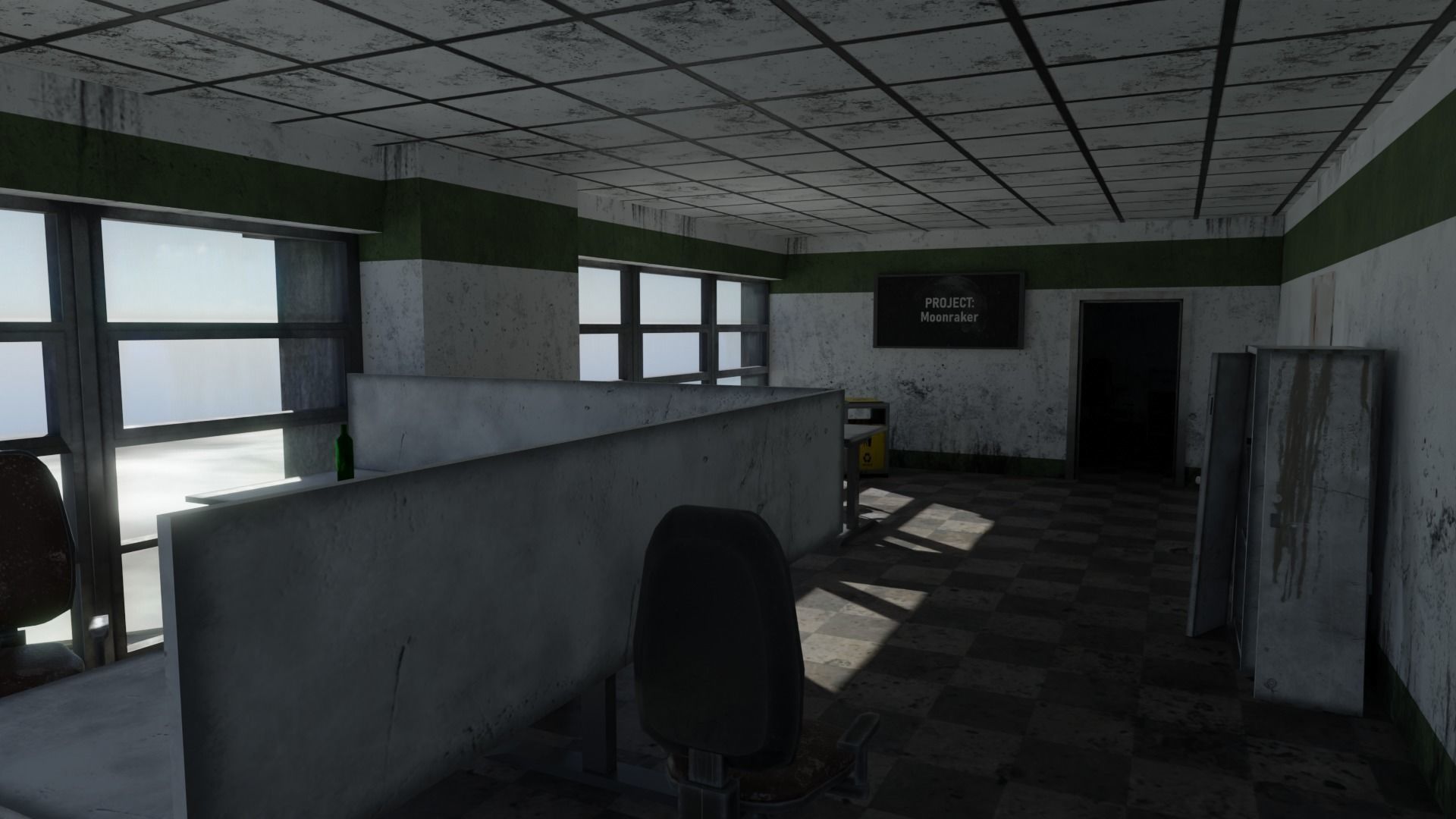 Dirty glass and concrete building with interior Low-poly 3D model_8