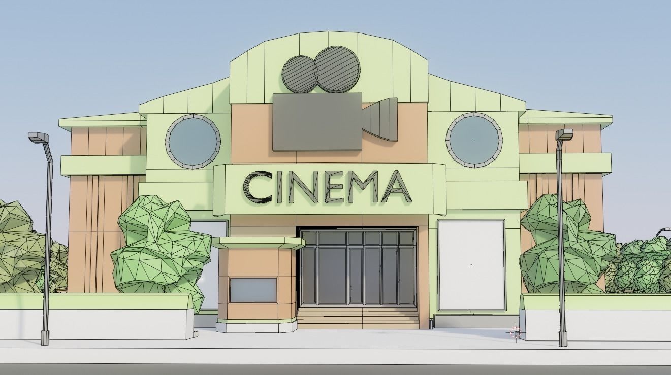 Low poly Cinema Theater Low-poly 3D model_5