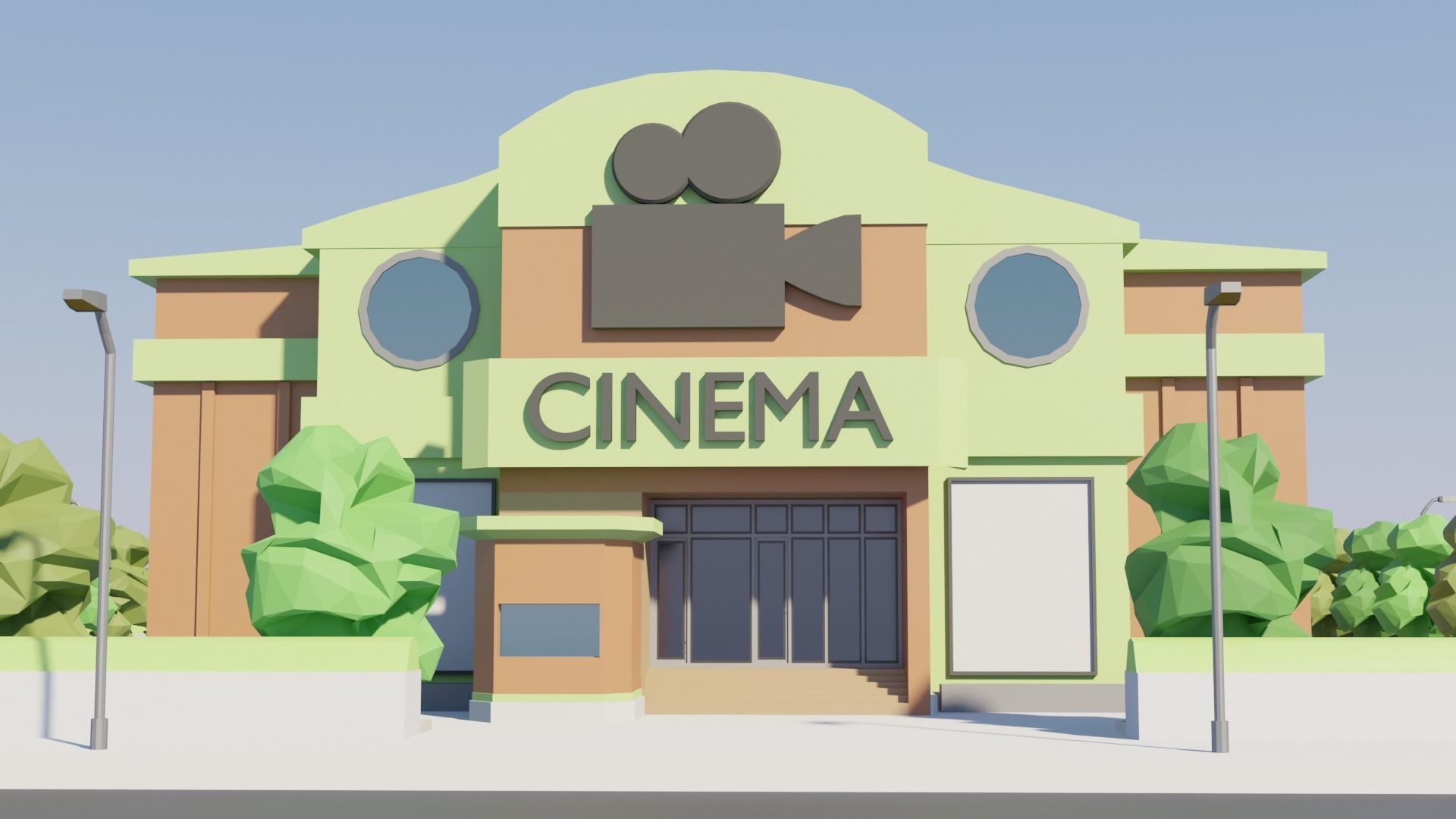 Low poly Cinema Theater Low-poly 3D model_4