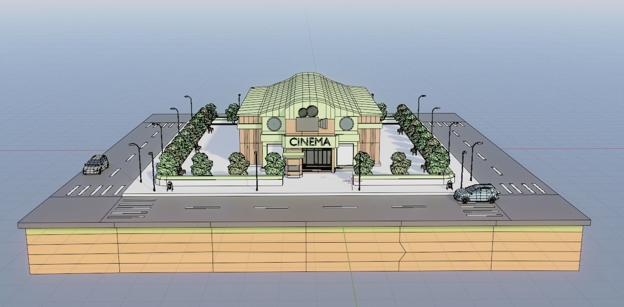 Low poly Cinema Theater Low-poly 3D model_6