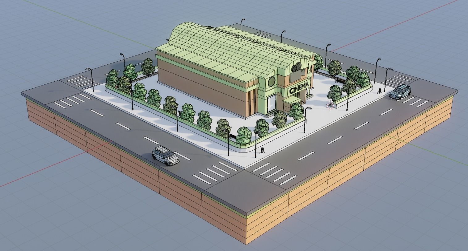 Low poly Cinema Theater Low-poly 3D model_1