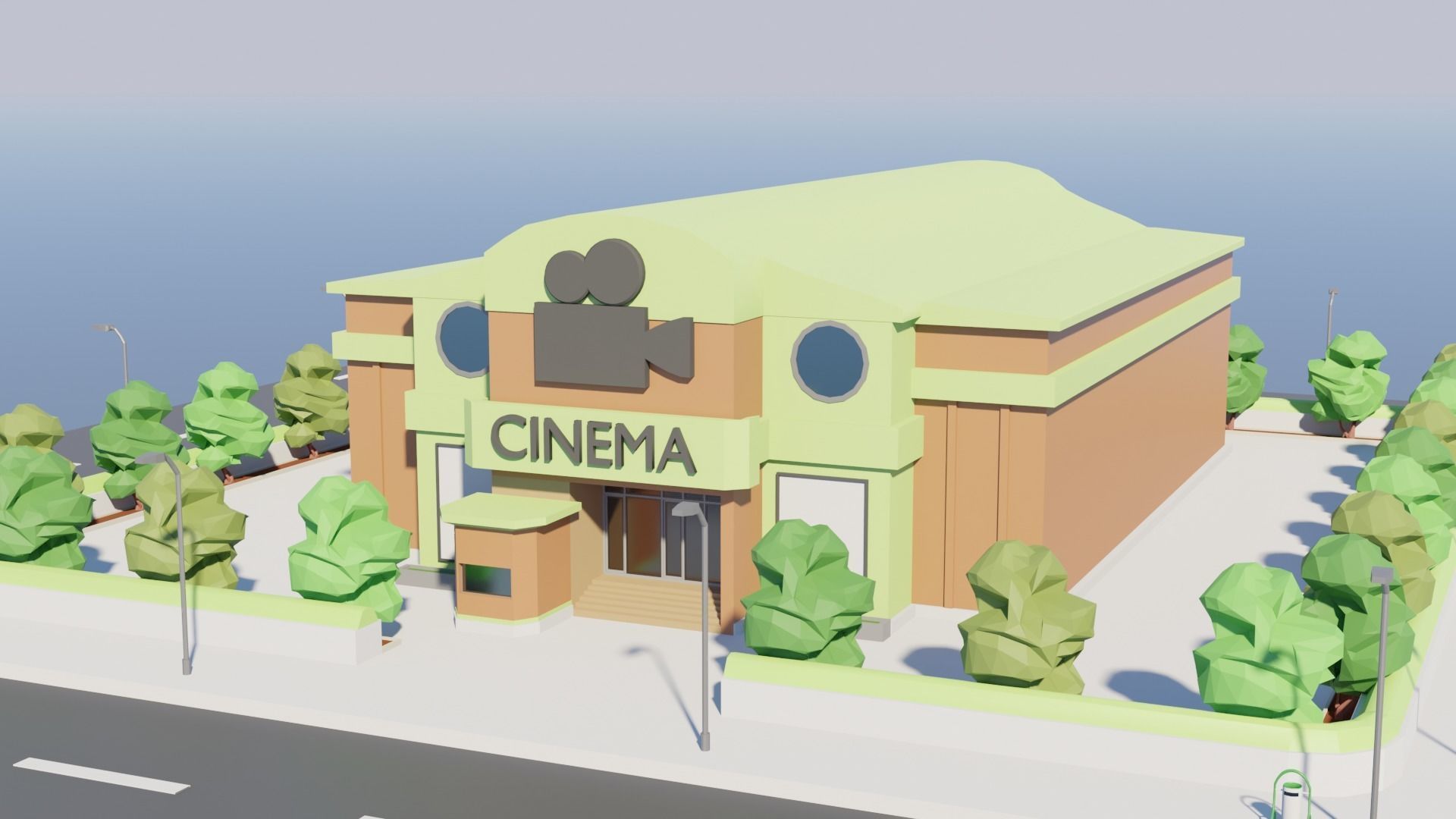 Low poly Cinema Theater Low-poly 3D model_2
