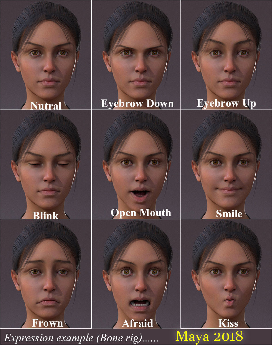 Female Full Body  Rig  Low-poly 3D model_16