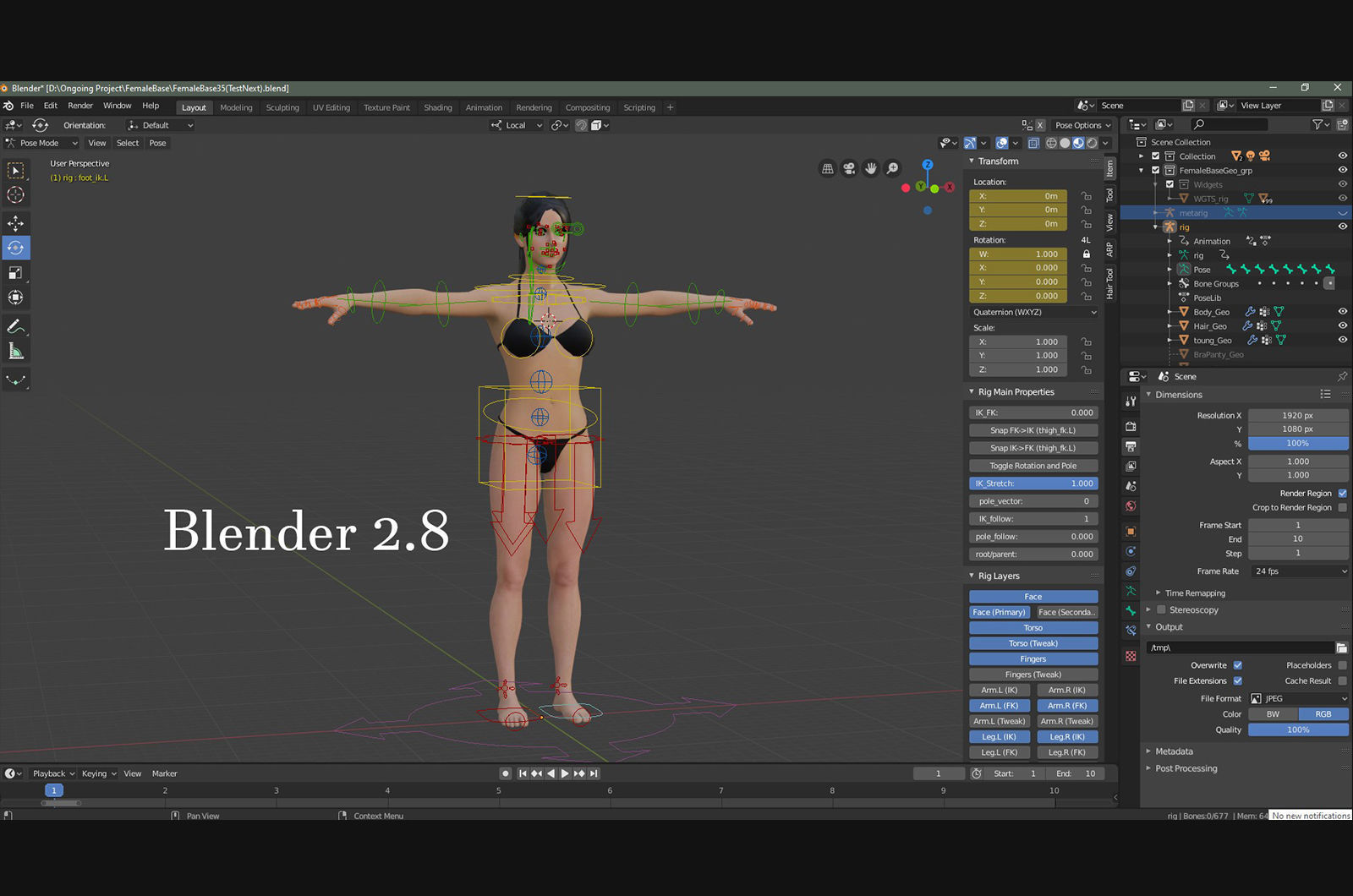 Female Full Body  Rig  Low-poly 3D model_31