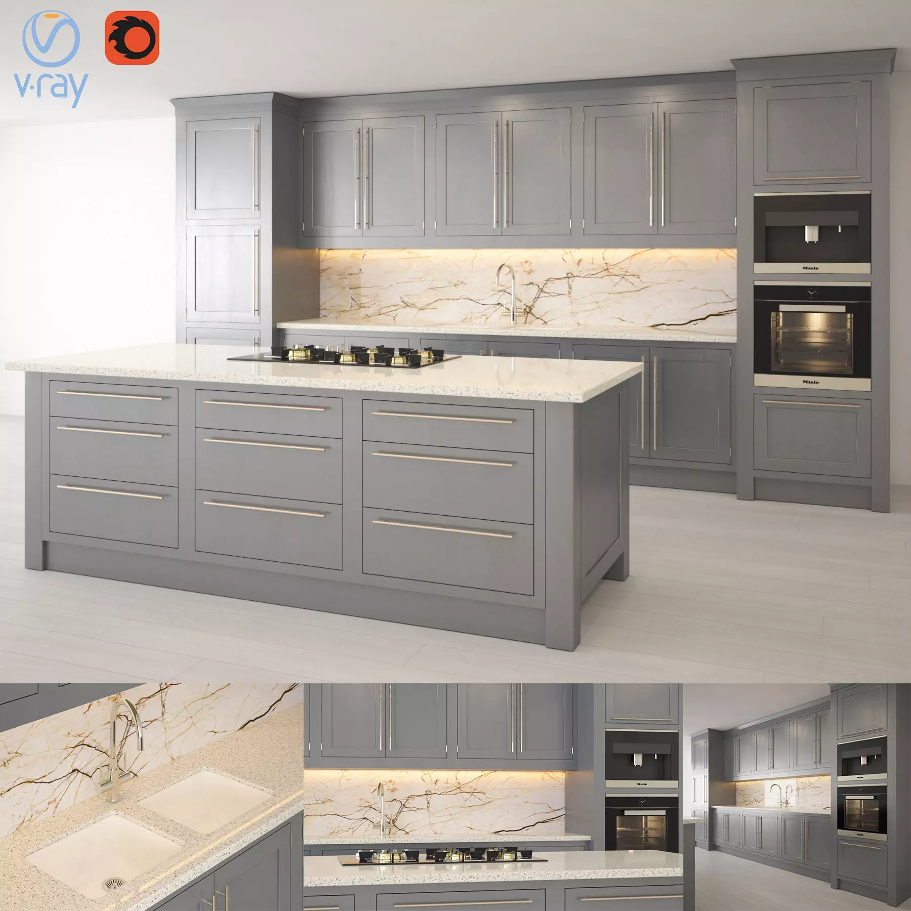 kitchen 3 with cabinets and marble counter tops 3D model_0