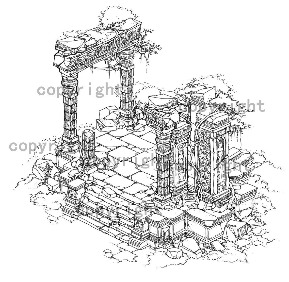 Kashayana Buddha in the ruins of the forest 4 3D model_1