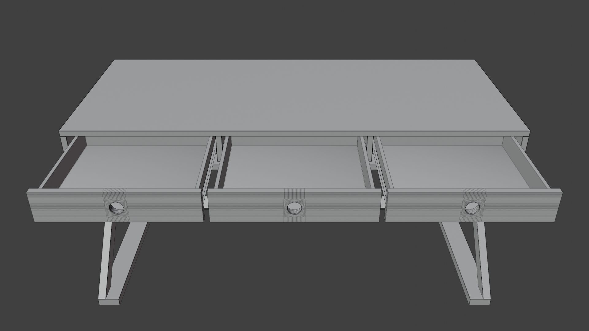 Modern Wooden Desk Low-poly 3D model_4