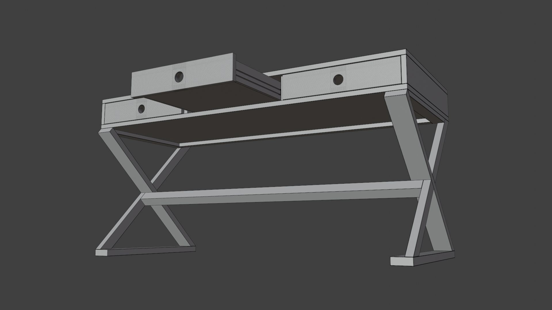 Modern Wooden Desk Low-poly 3D model_10