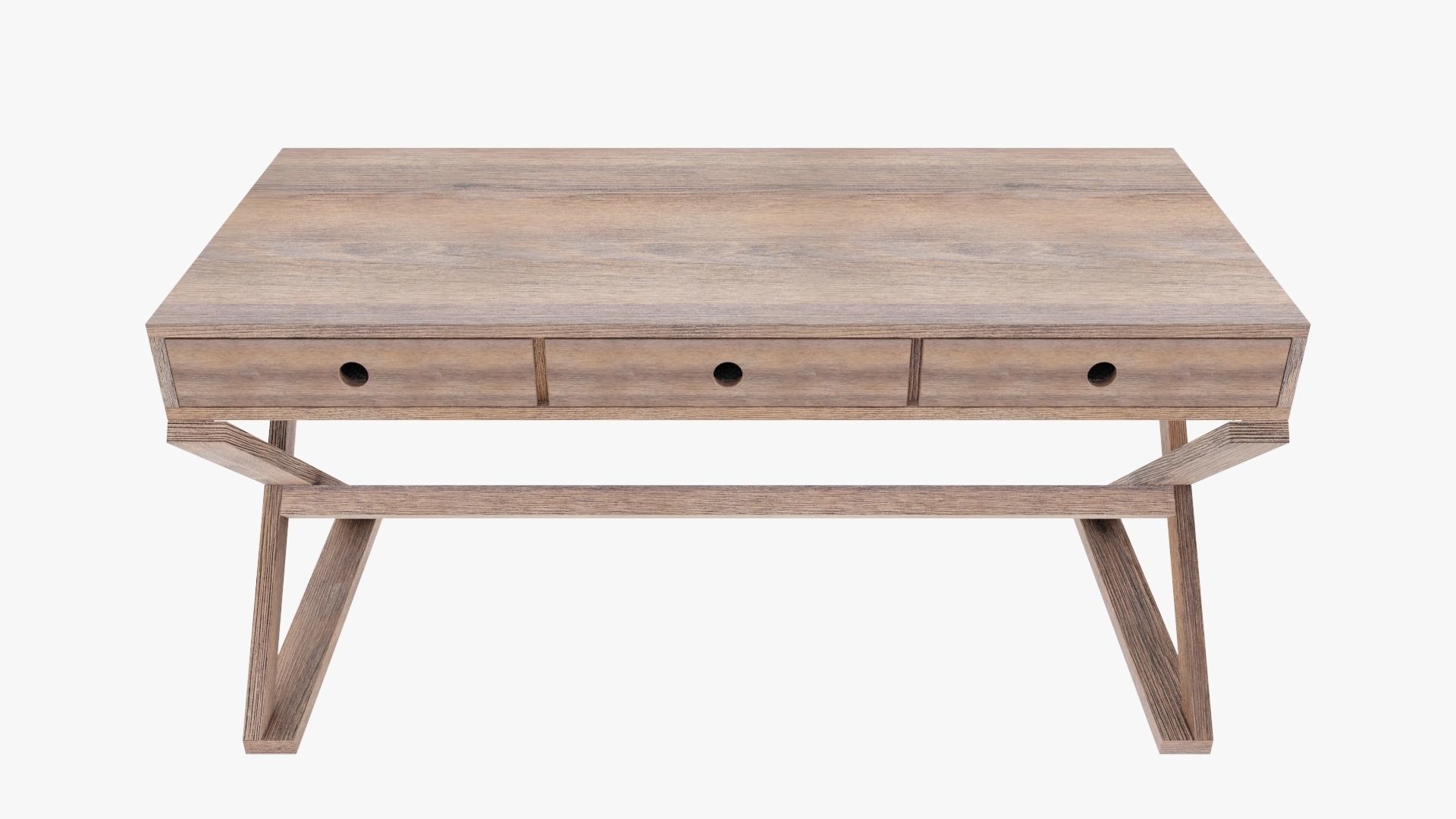 Modern Wooden Desk Low-poly 3D model_1