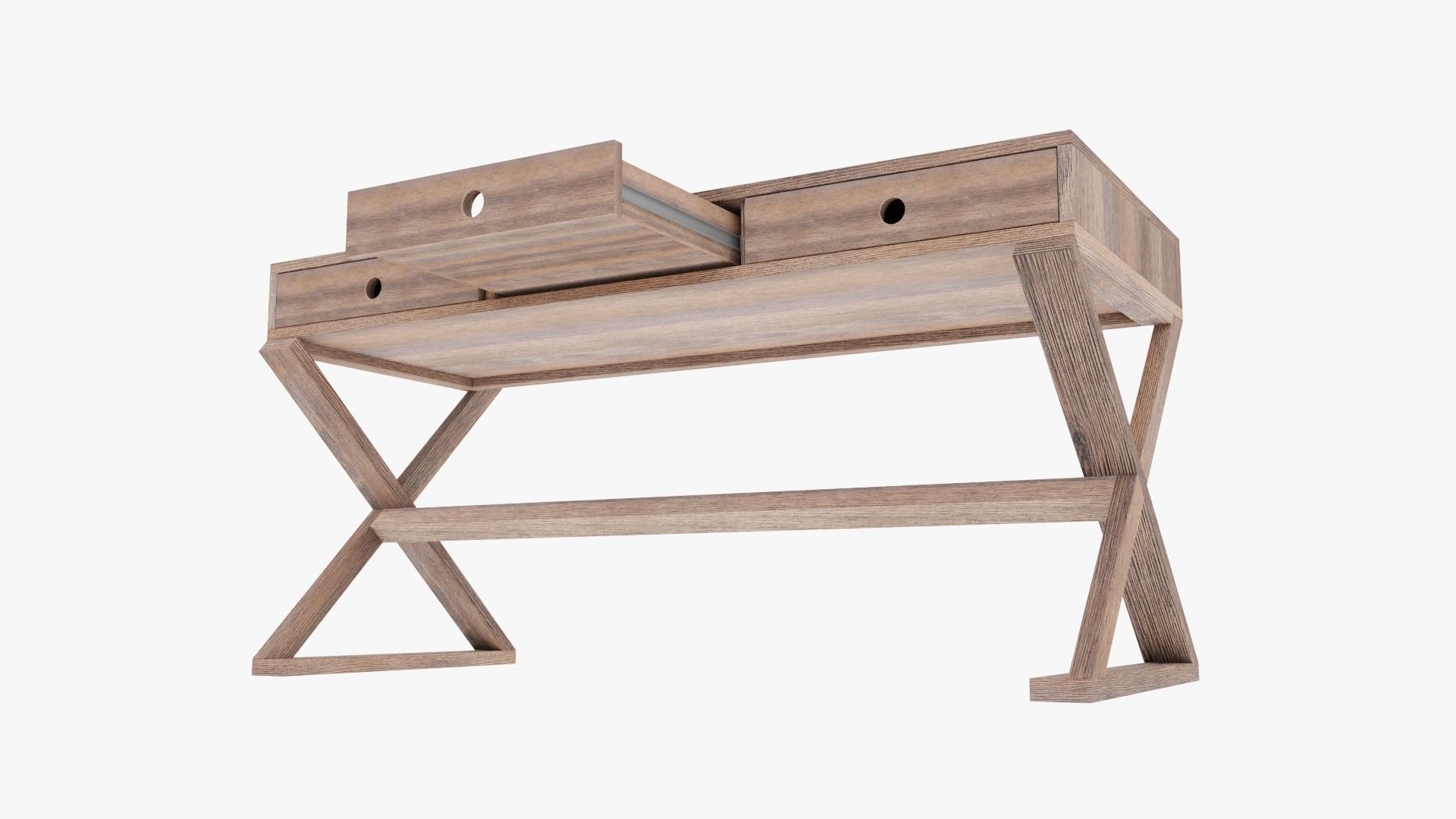 Modern Wooden Desk Low-poly 3D model_9