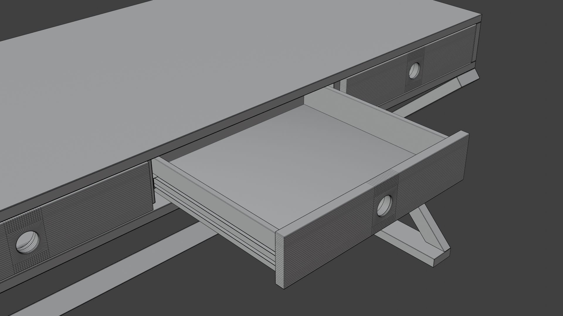 Modern Wooden Desk Low-poly 3D model_14