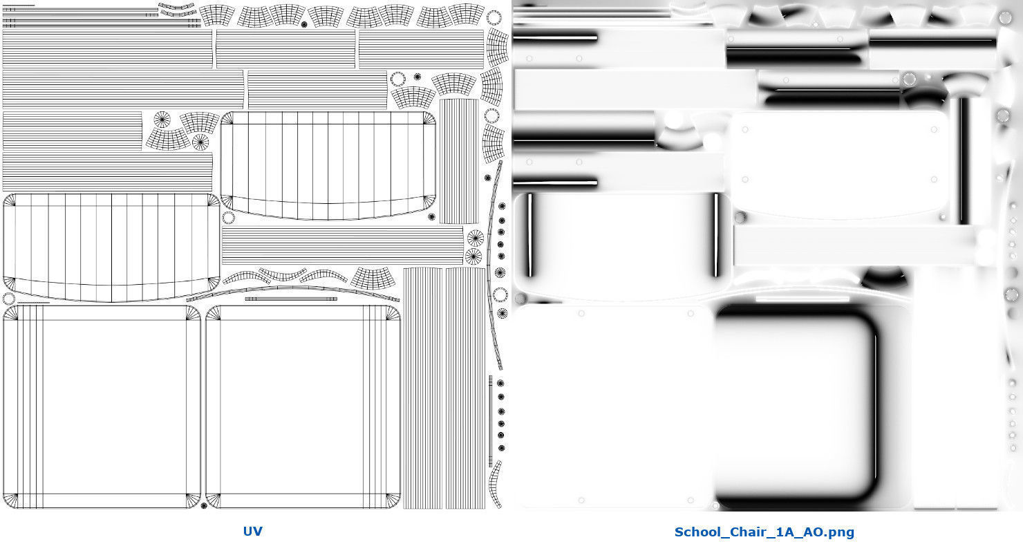 School Desk And Chair 1A Low-poly 3D model_10