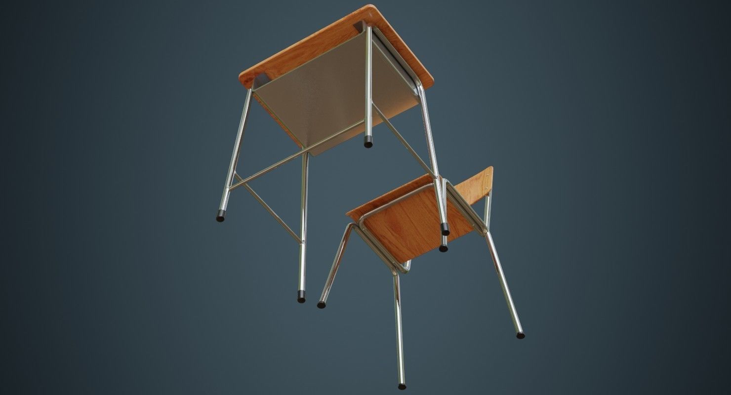 School Desk And Chair 1A Low-poly 3D model_7