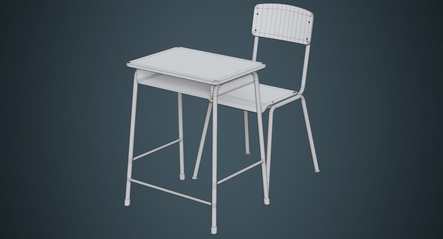 School Desk And Chair 1A Low-poly 3D model_8