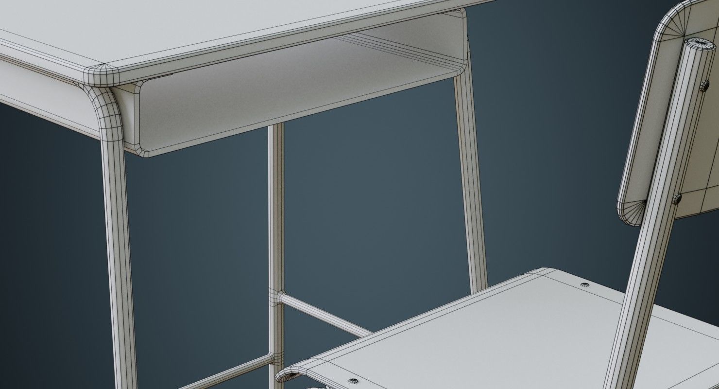 School Desk And Chair 1A Low-poly 3D model_9