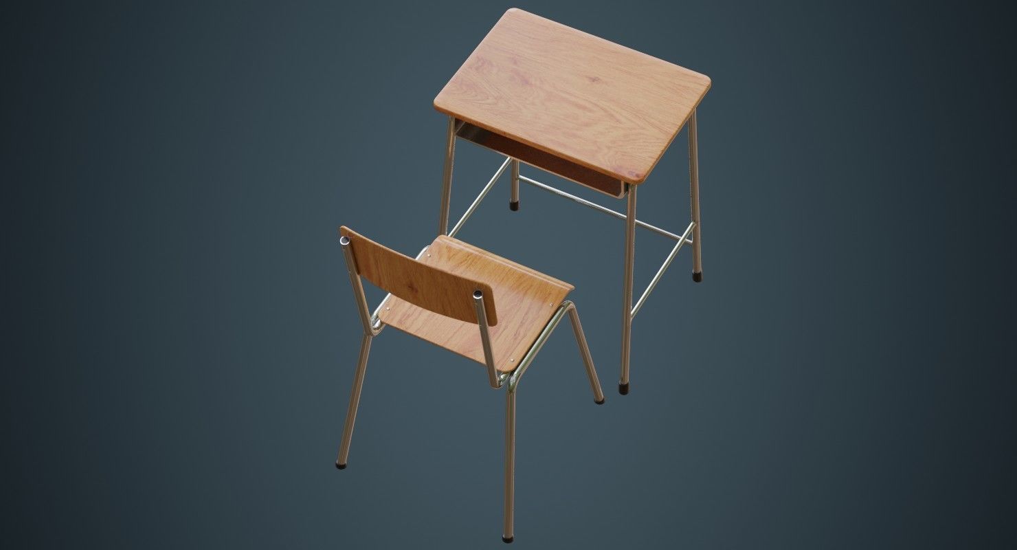 School Desk And Chair 1A Low-poly 3D model_5