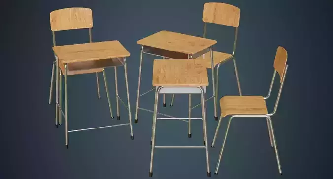 School Desk And Chair 1A Low-poly 3D model School Desk And Chair 1A Low-poly 3D model