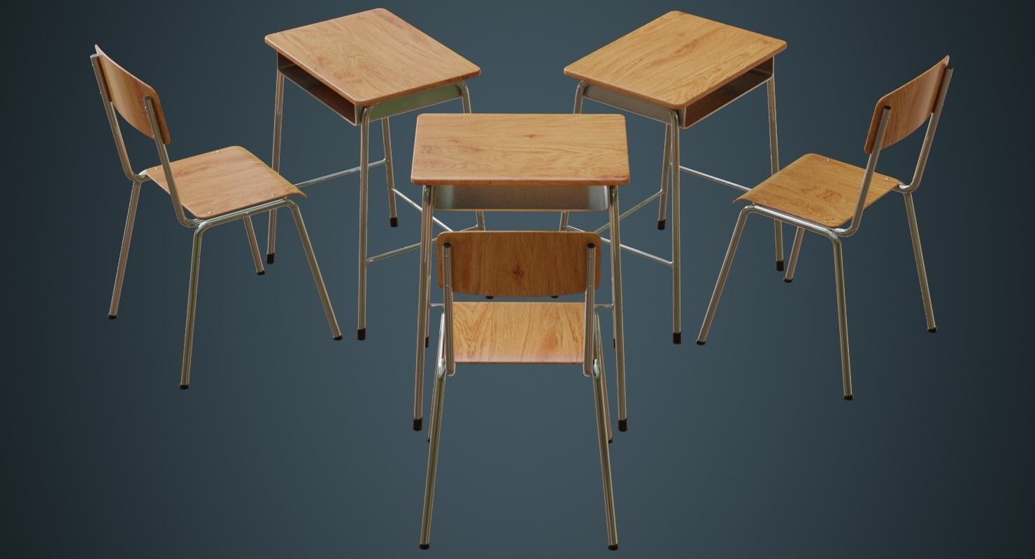 School Desk And Chair 1A Low-poly 3D model_1