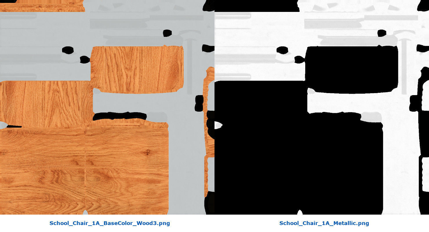 School Desk And Chair 1A Low-poly 3D model_12