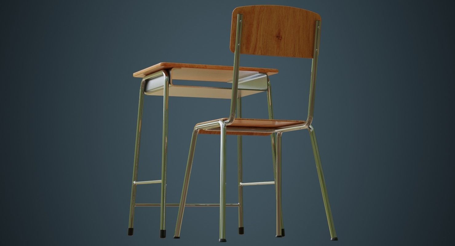 School Desk And Chair 1A Low-poly 3D model_6