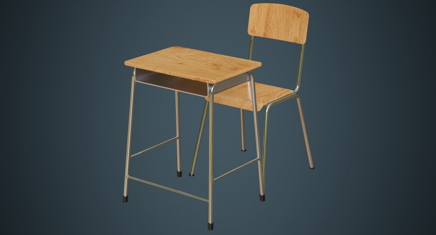 School Desk And Chair 1A Low-poly 3D model_3
