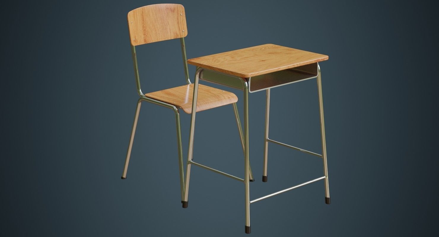 School Desk And Chair 1A Low-poly 3D model_4