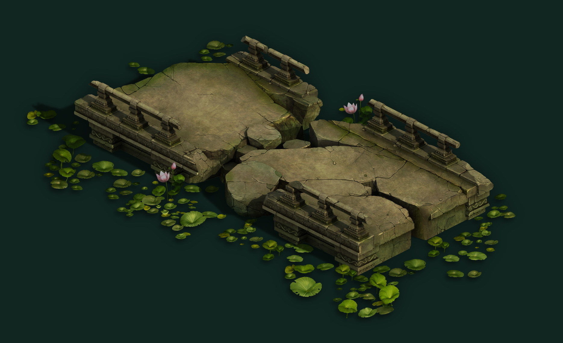 Kashayana Buddhism Forest Broken Stone Bridge 01 3D model_1