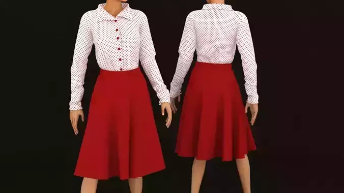 Stylish Designer Women Paneled Skirt 3D model 3D model