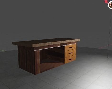 Table wooden desk with drawers Low-poly 3D model