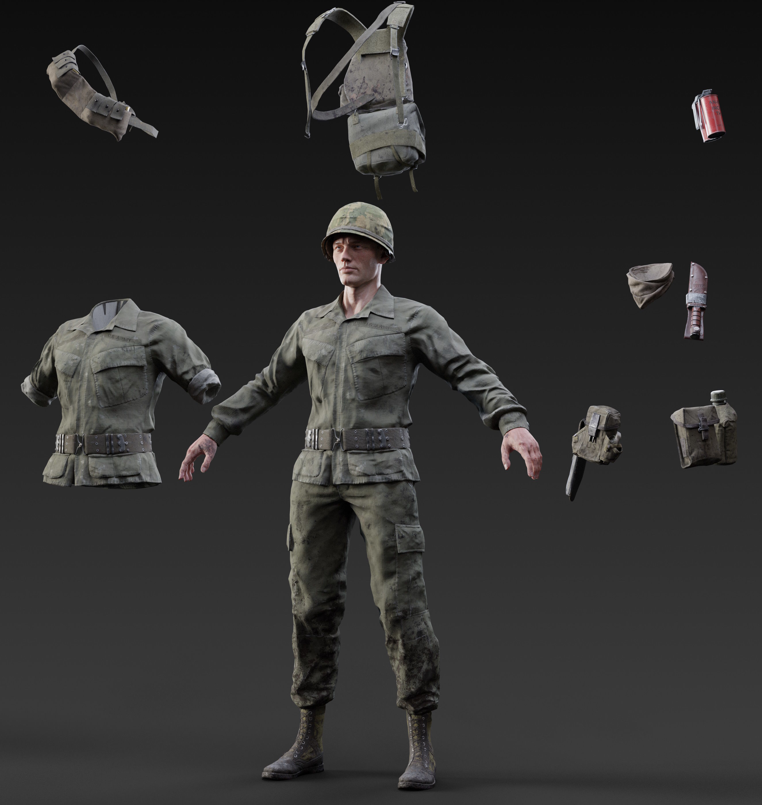 3D model Vietnam War American Soldier Rigged VR / AR / low-poly | CGTrader