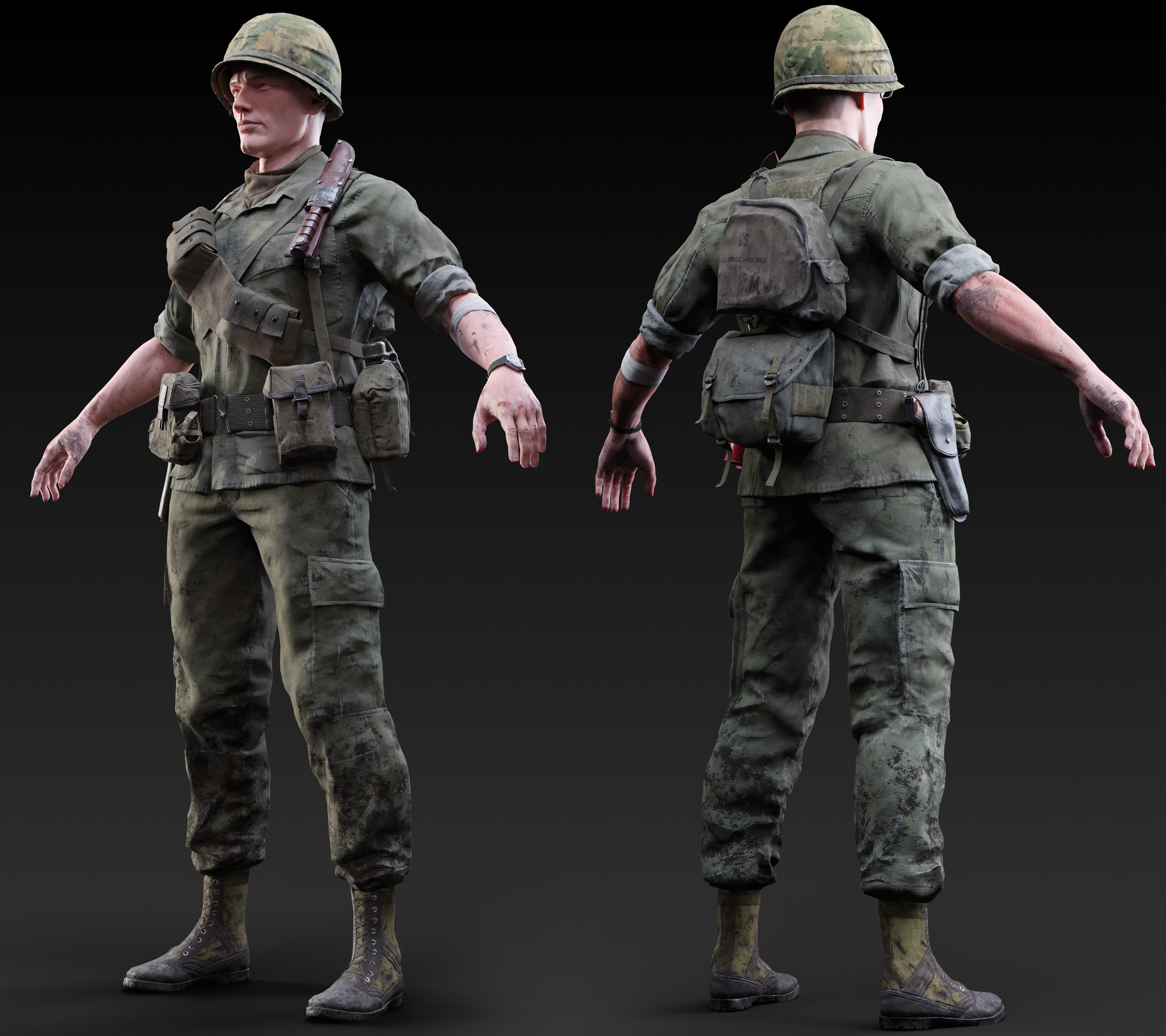 3D model Vietnam War American Soldier Rigged VR / AR / low-poly | CGTrader