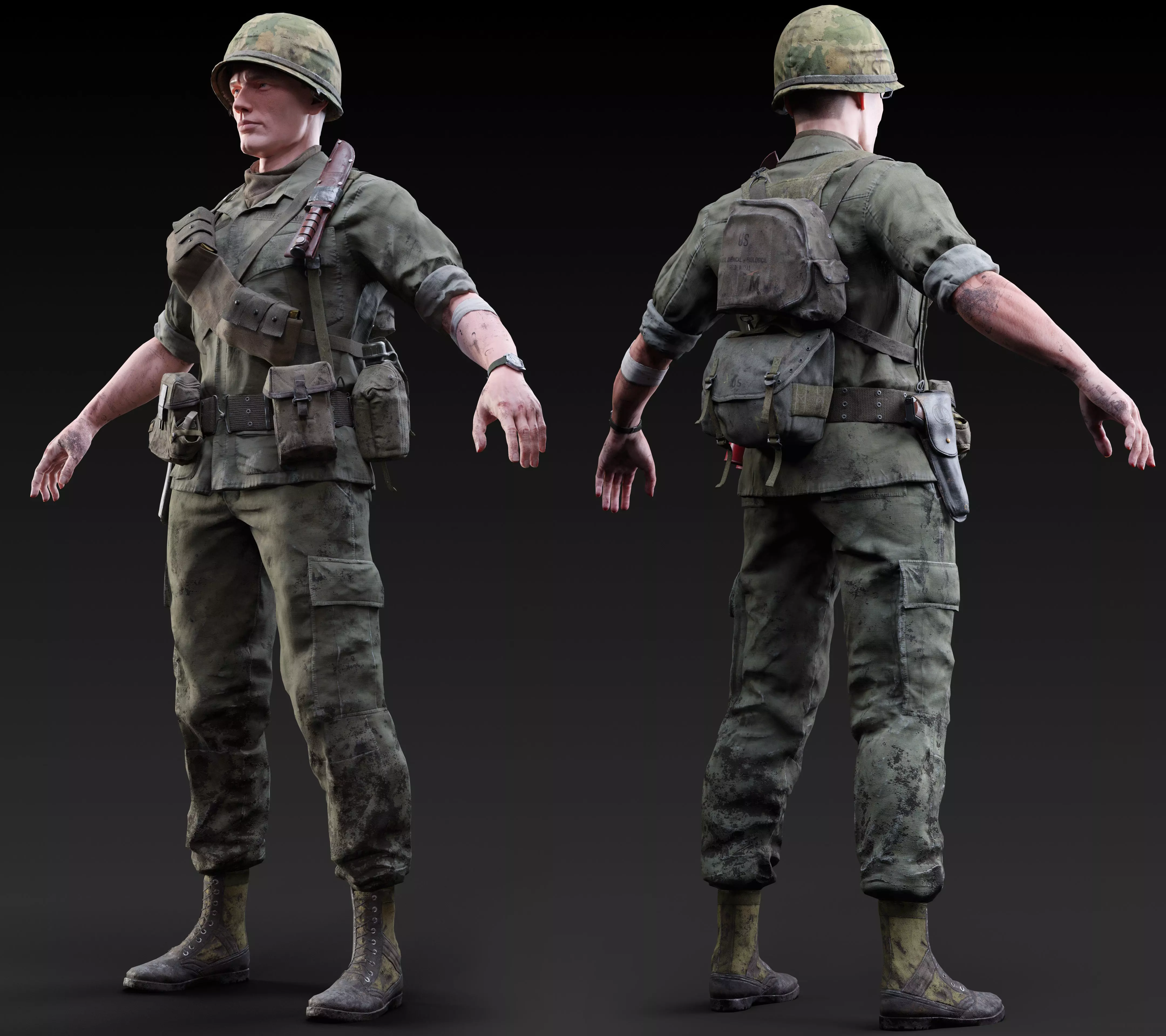Vietnam War American Soldier Rigged Low-poly 3D model
