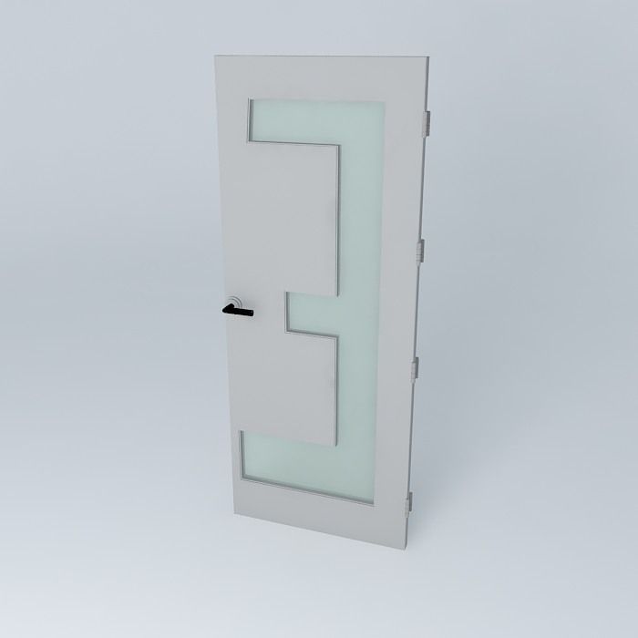 Very detail door with glass Free 3D model_1