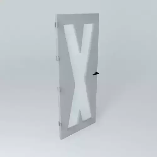  3D door very detail with glass, lock and hinger.