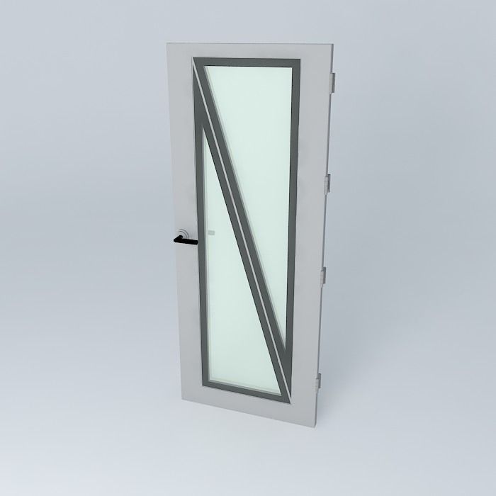 3D door very detail with glass, lock and hinger. Free 3D model_1