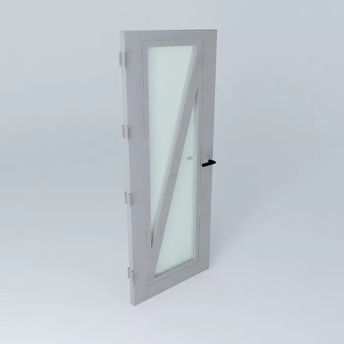 3D door very detail with glass, lock and hinger. Free 3D model_0