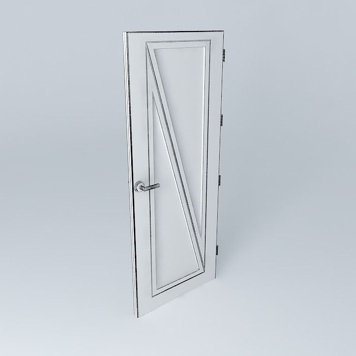 3D door very detail with glass, lock and hinger. Free 3D model_4