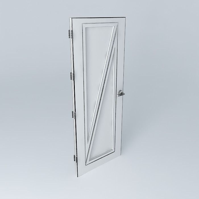 3D door very detail with glass, lock and hinger. Free 3D model_3