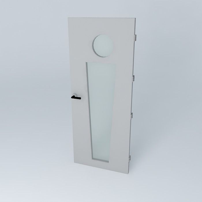 3D door very detail with glass, lock and hinger. Free 3D model_1