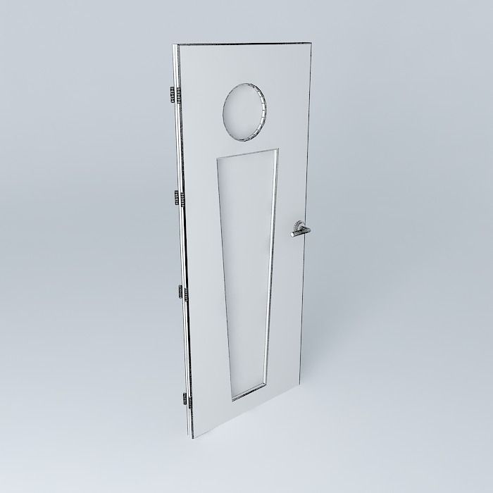3D door very detail with glass, lock and hinger. Free 3D model_3