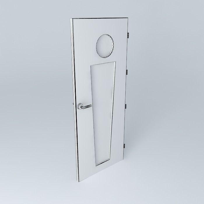 3D door very detail with glass, lock and hinger. Free 3D model_4