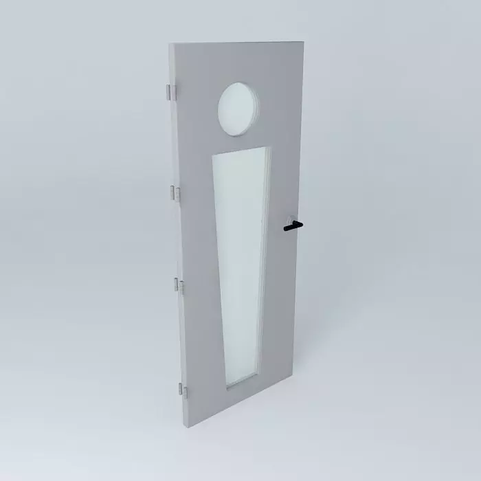 3D door very detail with glass, lock and hinger. Free 3D model_0