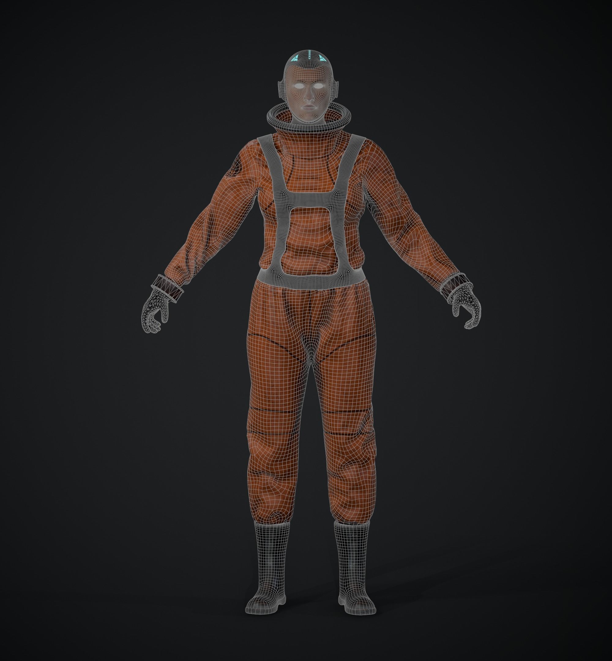 Space X Game Ready man in orange suit Low-poly 3D model_20