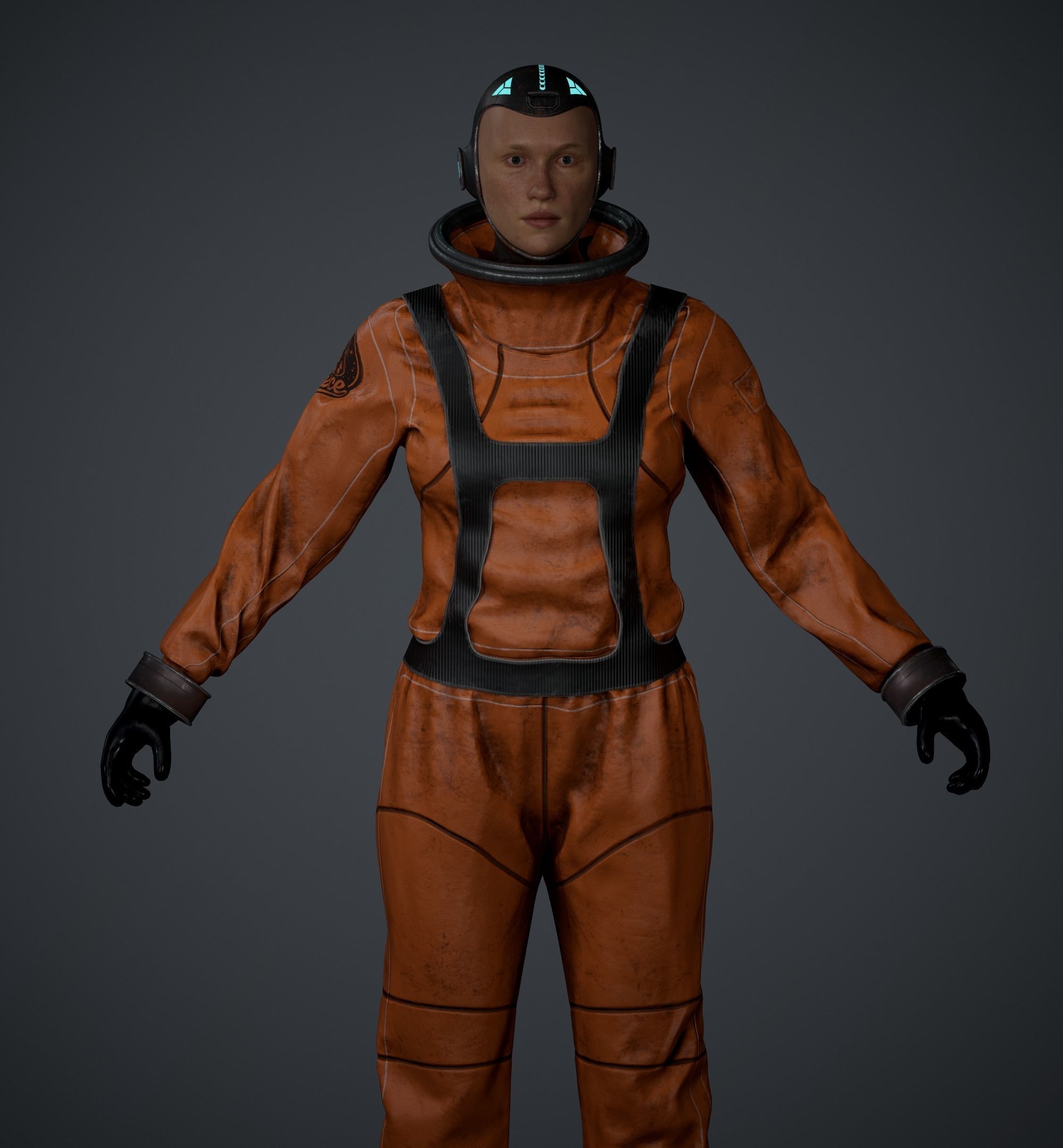 Space X Game Ready man in orange suit Low-poly 3D model_11