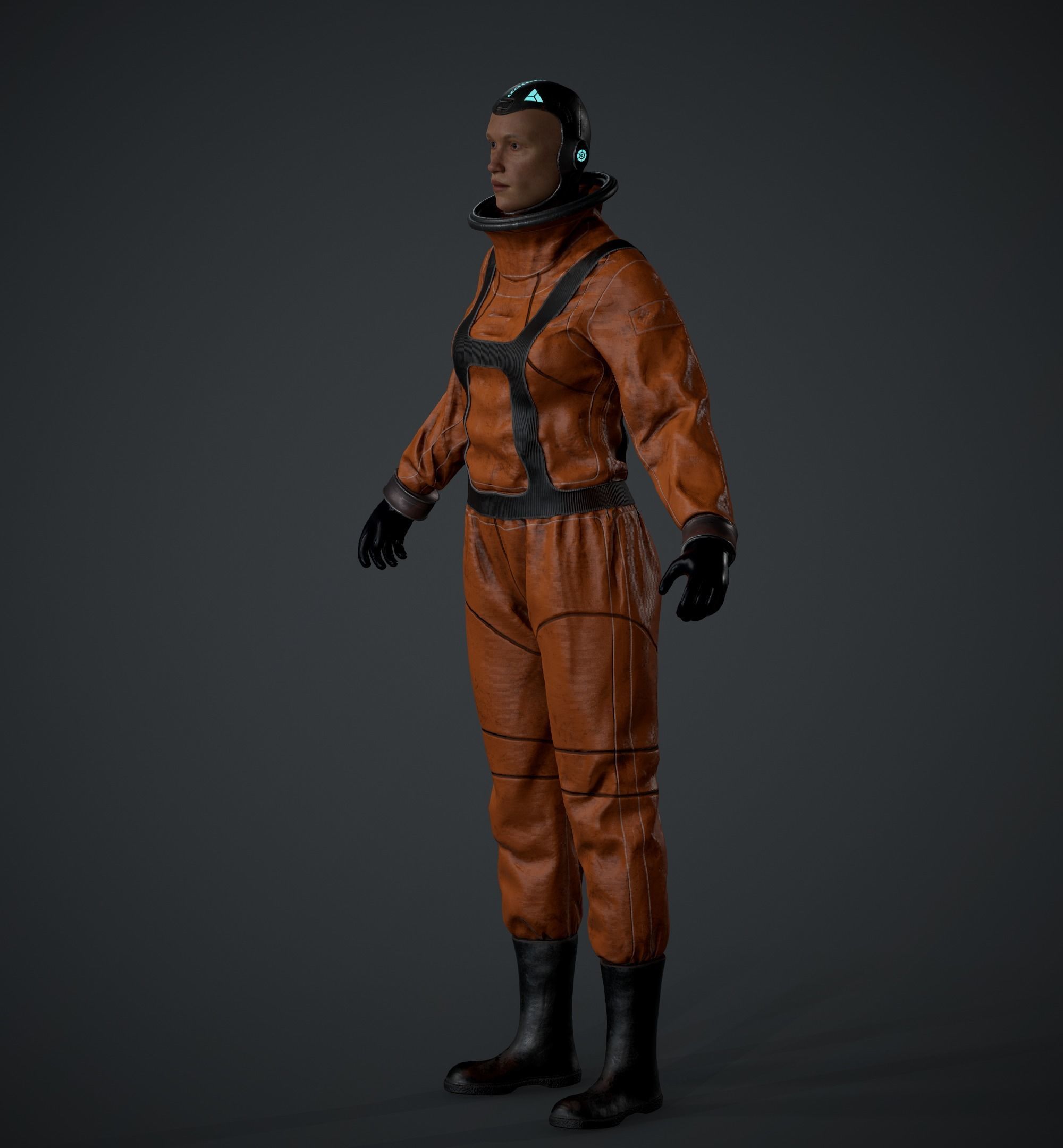Space X Game Ready man in orange suit Low-poly 3D model_6