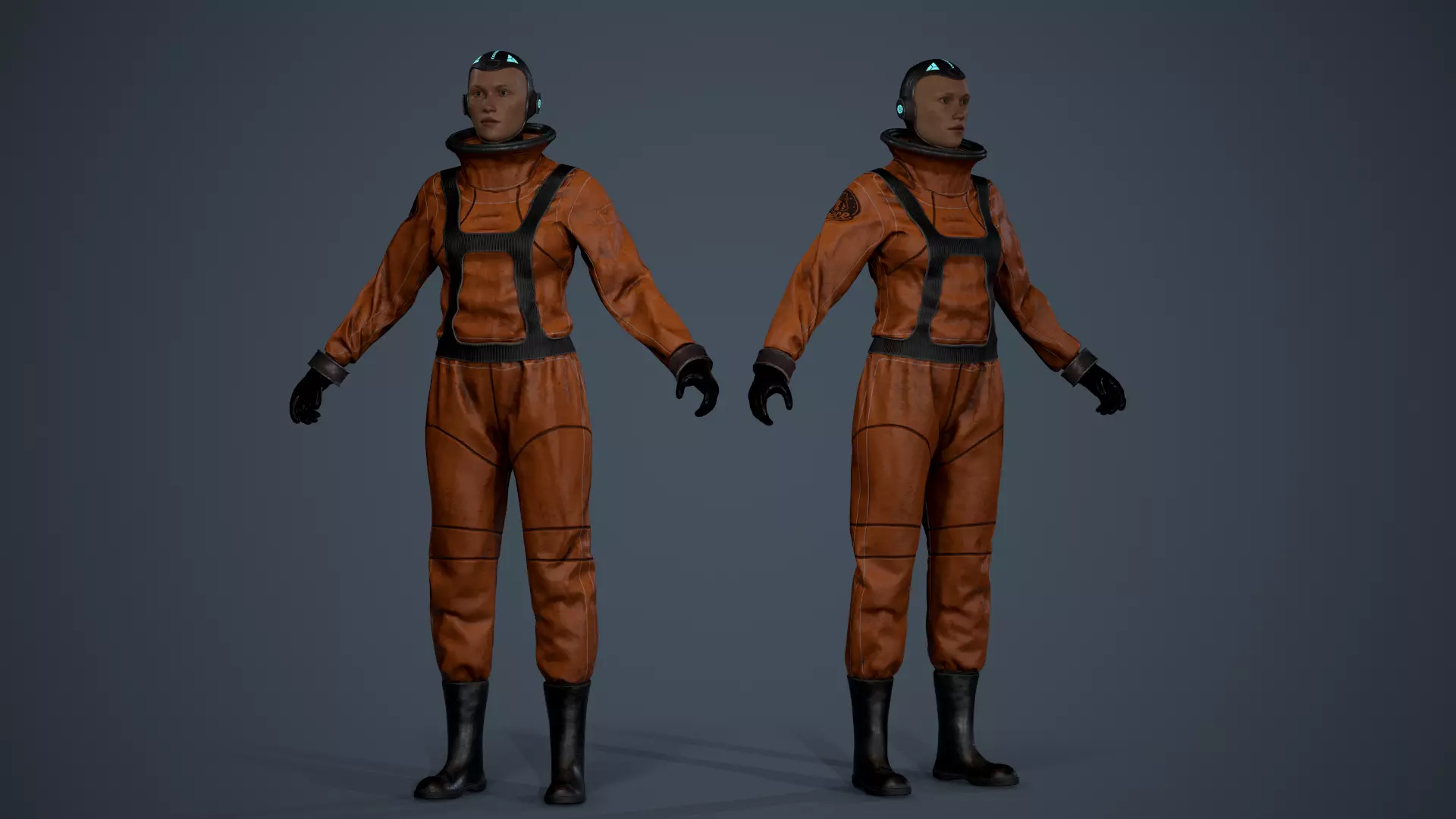 Space X Game Ready man in orange suit Low-poly 3D model_0