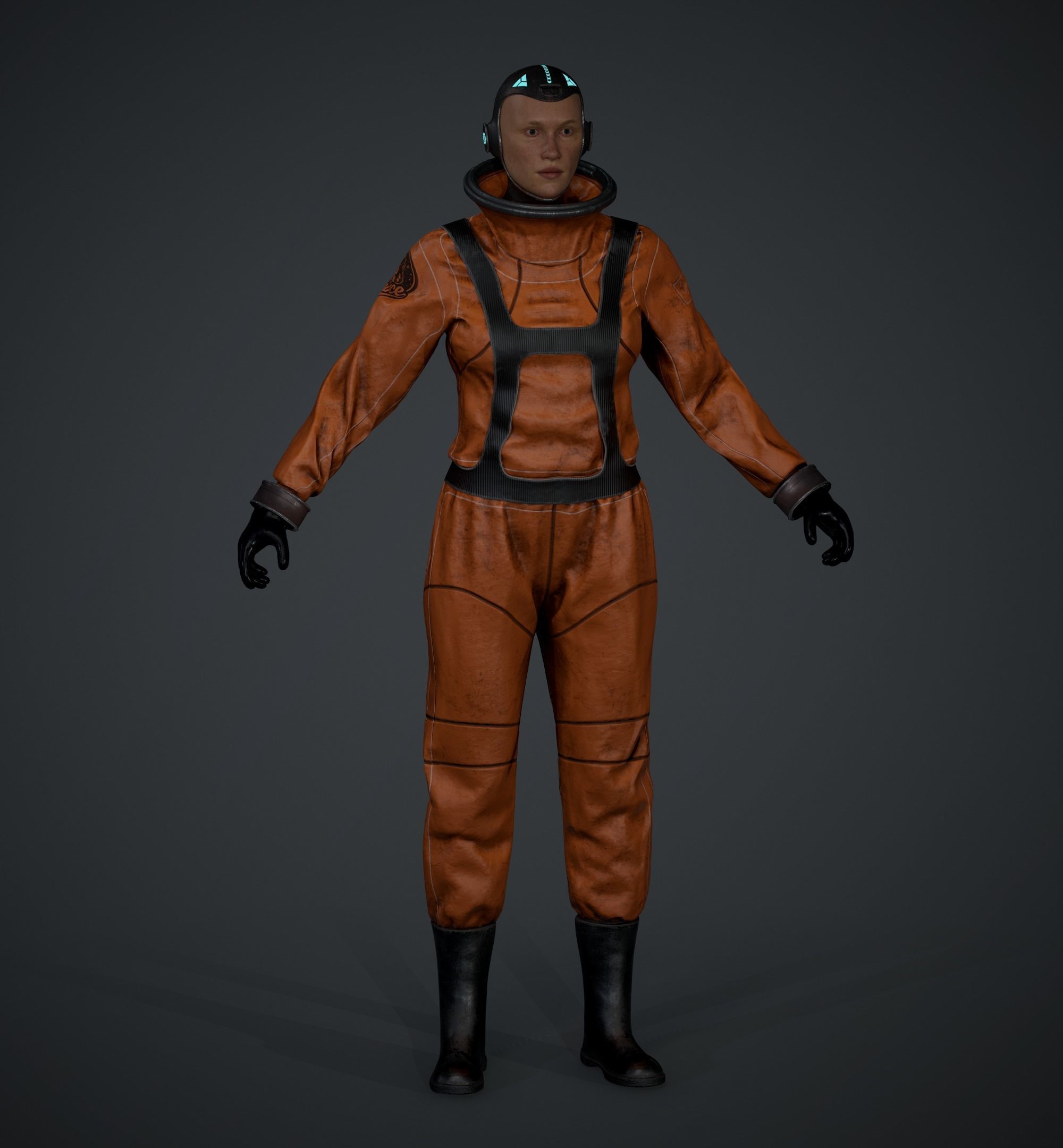 Space X Game Ready man in orange suit Low-poly 3D model_7