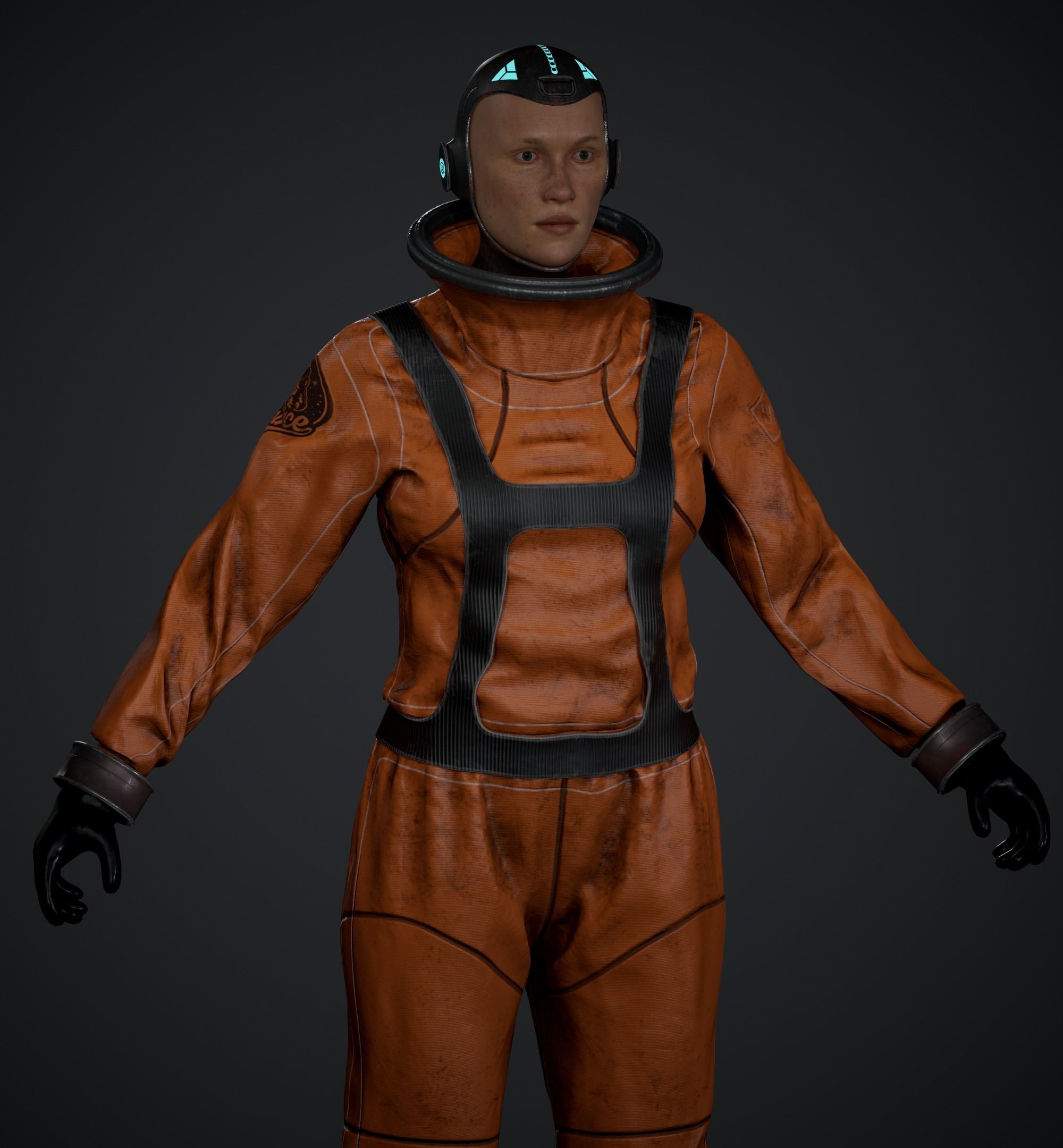 Space X Game Ready man in orange suit Low-poly 3D model_13