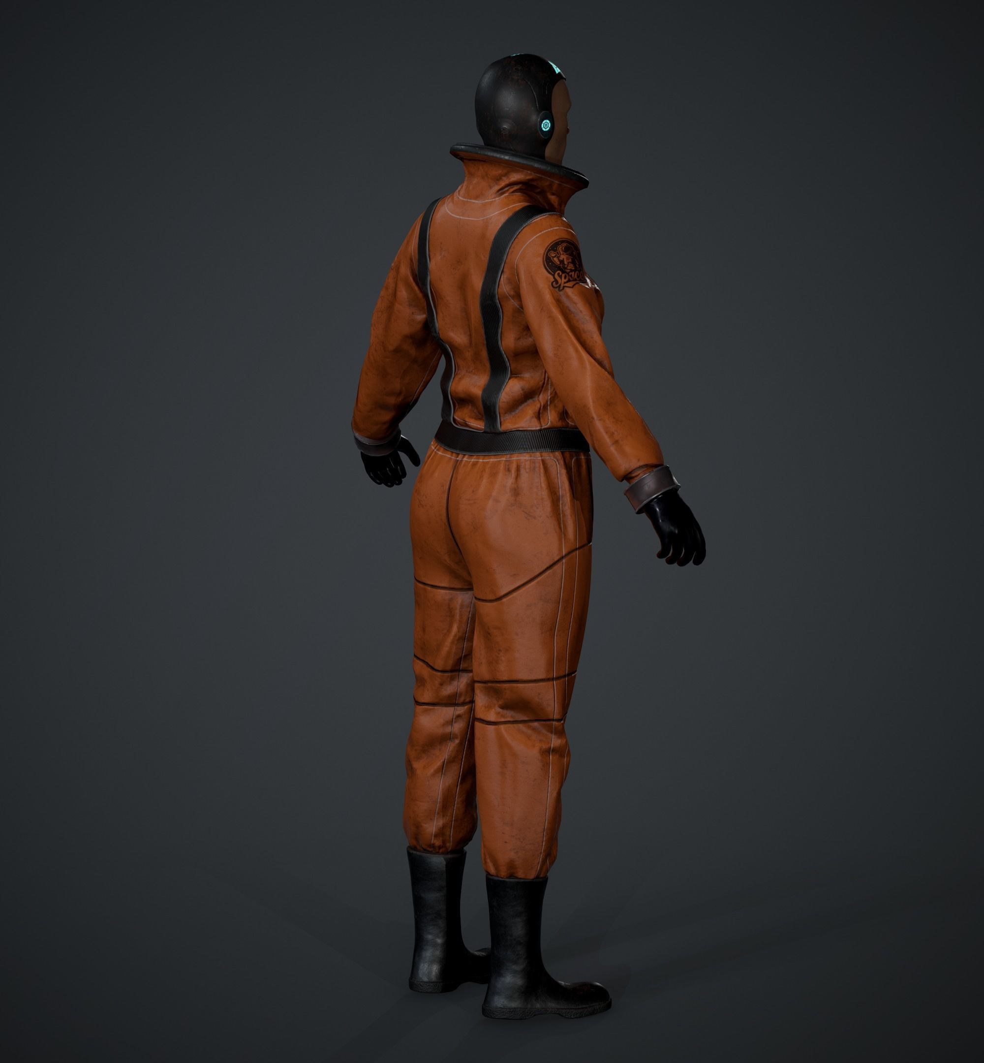 Space X Game Ready man in orange suit Low-poly 3D model_9